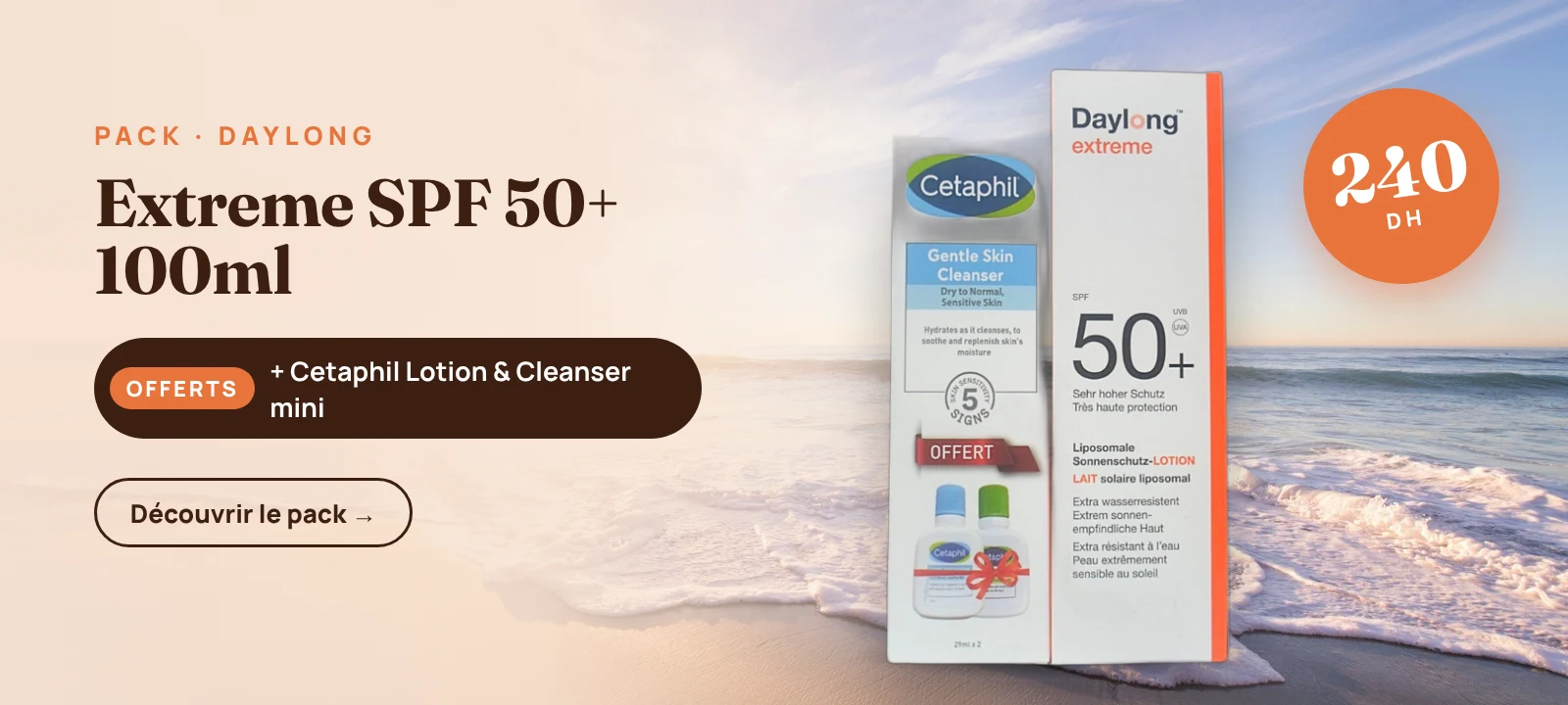 Pack Daylong Extreme SPF50+ 100ml + Cetaphil lotion et cleanser mini offerts – 240 DH