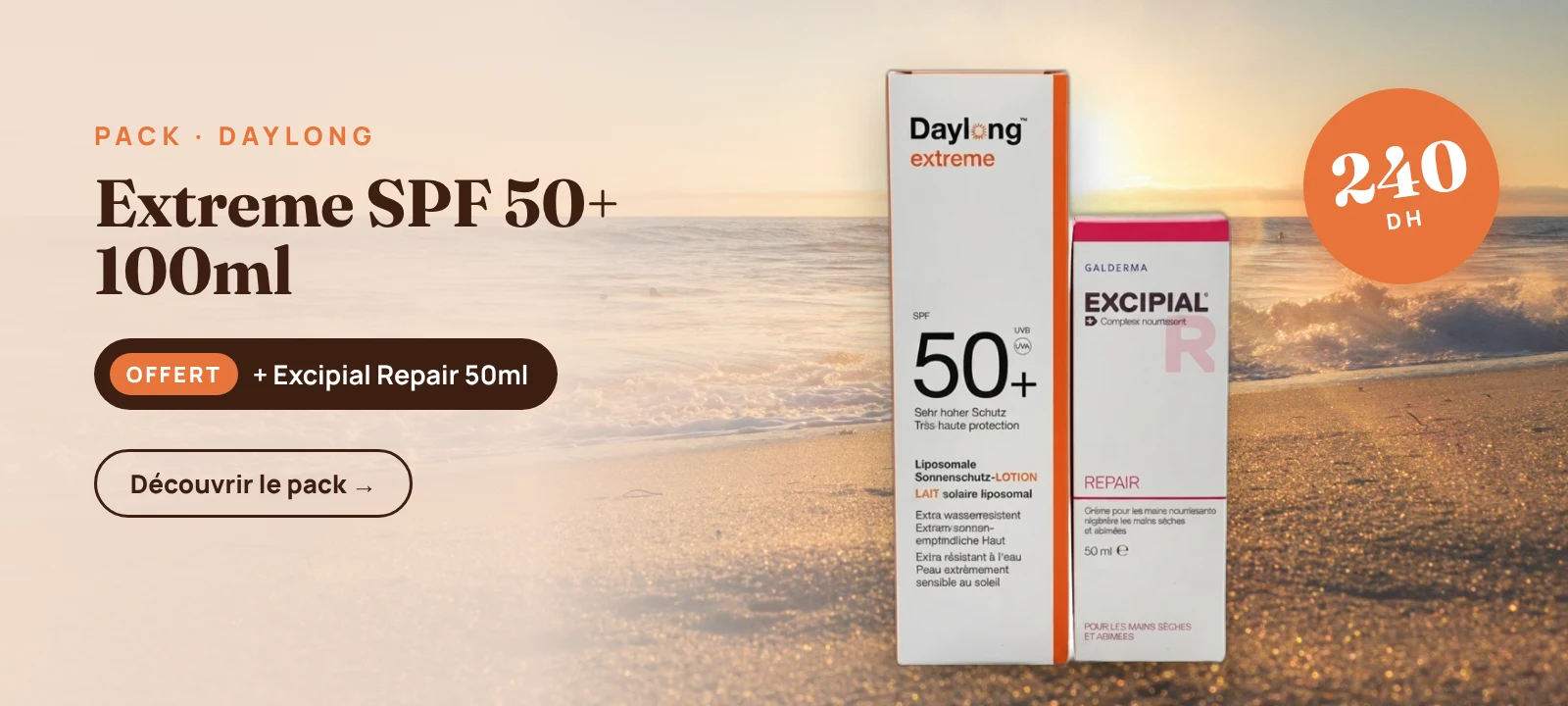 Pack Daylong Extreme SPF50+ 100ml + Excipial Repair 50ml offert – 240 DH