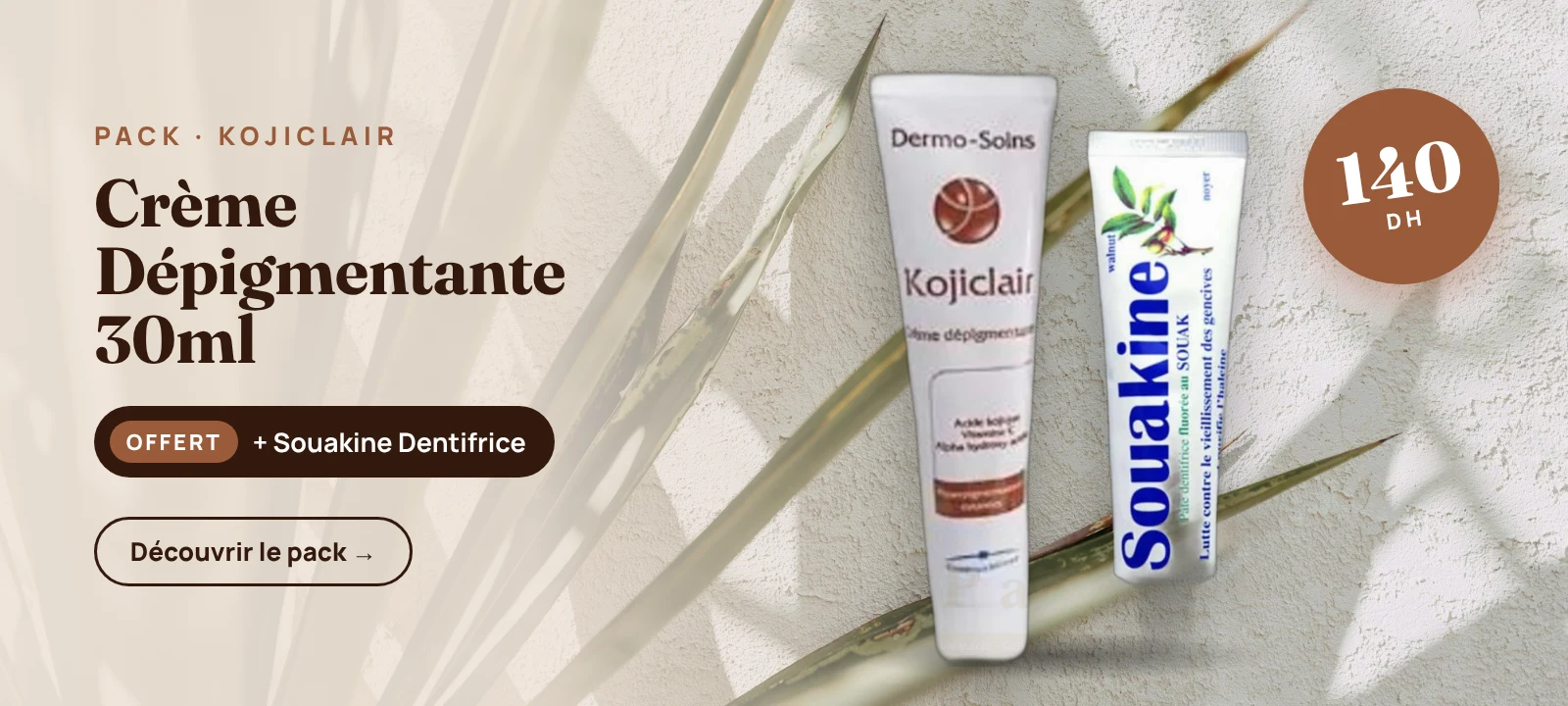 Pack Kojiclair crème dépigmentante 30ml + Souakine dentifrice offert – 140 DH